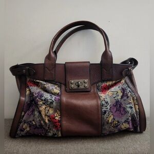 FOSSIL Vintage Reissue Large Leather/Tapestry Weekender Purse Bag